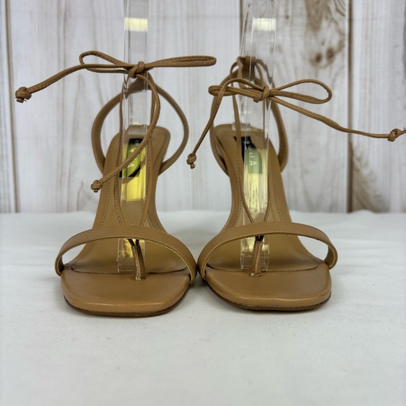 Aqua Stilleto Heels Leather Dressy Slip On Ankle Tie Thong Sandals Beige Size 9 - Picture 5 of 15